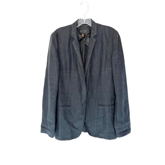 AYR Black Basic Lagenlook Coastal Granmda Relaxed The Rumpled Linen Blazer 6 - Picture 2 of 13